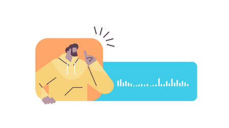 man communicate in instant messengers by voice messages audio chat application social media online...