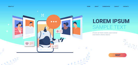 businesswoman discussing with robot during video call online communication teamwork artificial intelligenceのイラスト素材