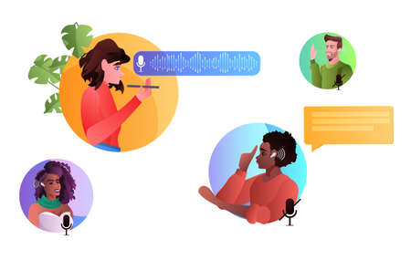 people communicating by voice messages audio chat application social media online communicationのイラスト素材