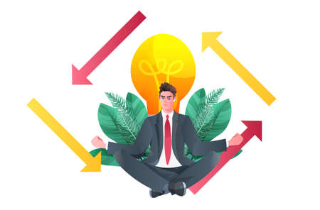 businessman sitting lotus pose business man doing yoga exercise meditation relaxation conceptのイラスト素材