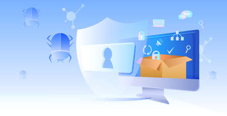 computer app protection shield data privacy security concept horizontalのイラスト素材