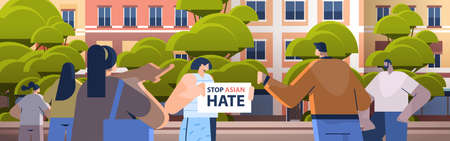 stop asian hate mix race people protesting against bullying and racism support during  pandemicのイラスト素材