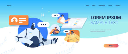 people chatting with chatbot robotic assistant online communication artificial intelligence...