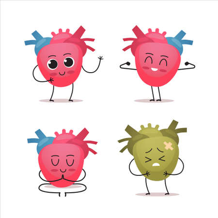 set heart characters cute human body internal organ mascot anatomy healthcare medical conceptのイラスト素材