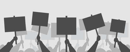 protesters hands holding peace protest posters blank vote placards demonstration speech activist rally election campaigning political freedom concept horizontalのイラスト素材
