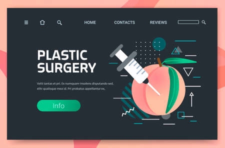 fresh peach with syringe hyaluronic acid injection medical cosmetological anti-aging procedure plastic surgery concept horizontal copy spaceのイラスト素材