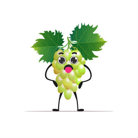 cute fresh juicy grape character tasty ripe berry fruit mascot personage isolated on white background healthy food conceptのイラスト素材