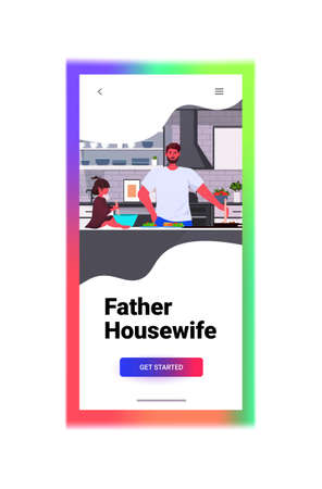 young father with little daughters cooking food fatherhood parenting concept home kitchen interiorのイラスト素材