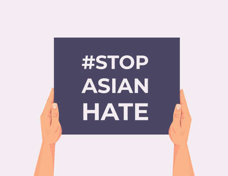 stop asian hate human hands holding banner against racism support people during  pandemicのイラスト素材