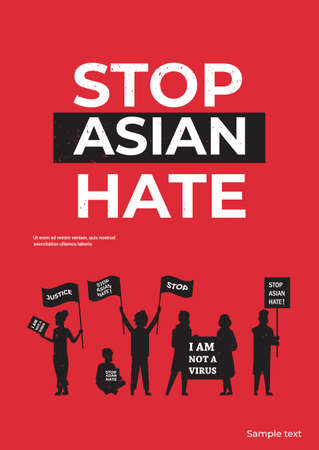 stop asian hate people silhouettes holding banners against racism support during   pandemicのイラスト素材