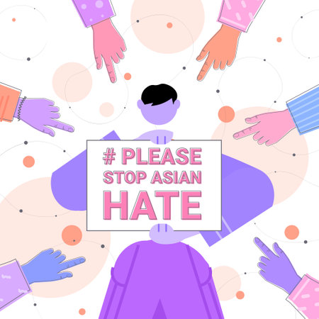 stop asian hate campaign surrounded by fingers girl being bullied campaign against racism support during  pandemic conceptのイラスト素材