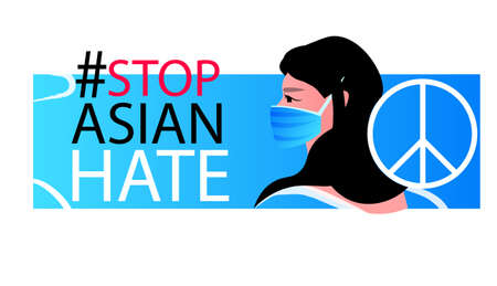 stop asian hate woman in mask protesting against racism support people during coronavirus pandemic conceptのイラスト素材