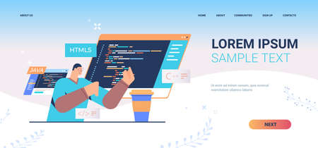 programmer writing code for computer app engineering software coding programming languages...