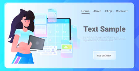 woman planning day scheduling appointment in calendar agenda meeting plan time management conceptのイラスト素材