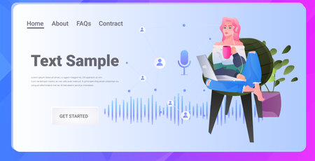 woman communicate by voice messages audio chat application social media communicationのイラスト素材
