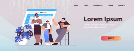 mix race businesswomen team discussing during corporate meeting brainstorming business development teamworkのイラスト素材