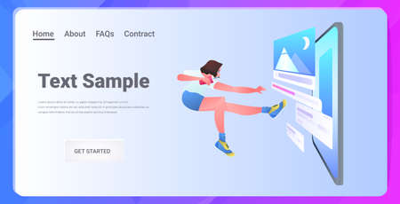 woman developer creating mobile website ui web application development program software optimizationのイラスト素材