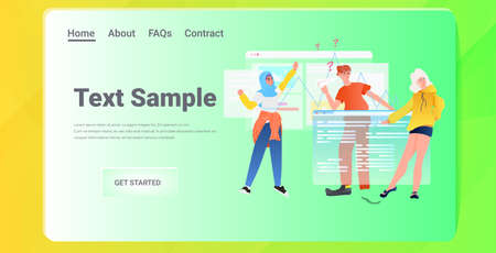 developers team creating website ui interface web application development program software...