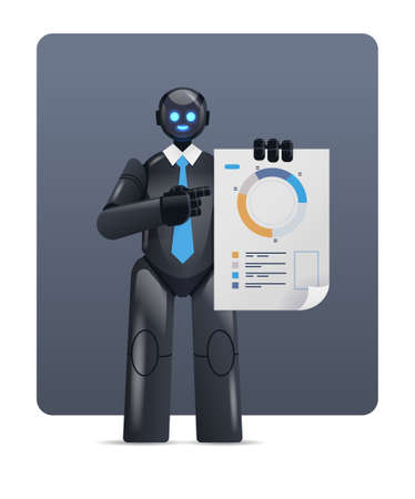 modern black robot analyzing statistics diagram financial data analyzing artificial intelligence technology conceptのイラスト素材