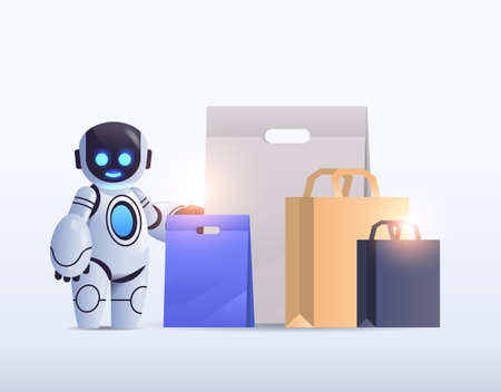 robot with purchases sale holiday shopping artificial intelligence technology conceptのイラスト素材