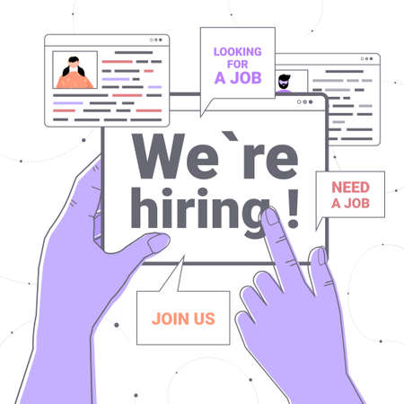 hr manager hand holding we are hiring join us web browser window vacancy open need a job recruitment...