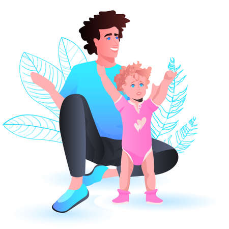 young father spending time with little child at home fatherhood parenting conceptのイラスト素材