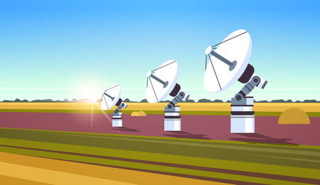 space exploration astronautics technology concept satellite dish antenna for telecommunication horizontalのイラスト素材