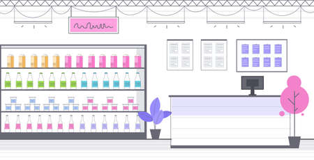 modern grocery shop interior empty no people food market horizontalのイラスト素材