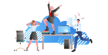 overworked businesspeople working in office deadline teamwork time management stress conceptのイラスト素材