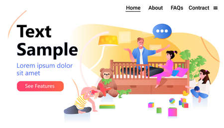 Young father playing with little children at home fatherhood parenting concept dad spending time with his kidsのイラスト素材