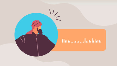 arab man communicate in instant messengers by voice messages audio chat application online communicationのイラスト素材