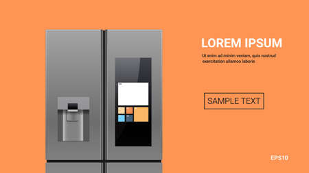 stainless steel refrigerator side by side fridge freezer modern kitchen household domestic applianceのイラスト素材