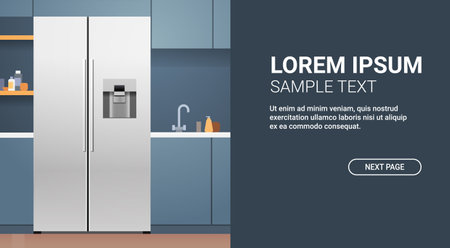 side by side refrigerator in modern kitchen interior home appliance concept horizontal copy spaceのイラスト素材