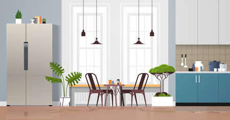 refrigerator in modern kitchen interior home appliance concept horizontalのイラスト素材