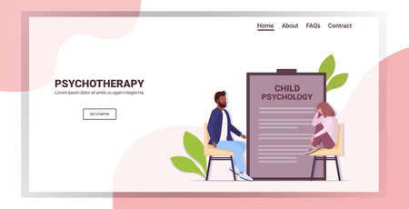 male psychotherapist consulting depressed girl patient during psychotherapy session child psychologyのイラスト素材