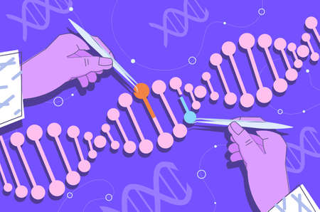 scientist hands working with DNA researcher making experiment in lab DNA testing genetic diagnosis conceptのイラスト素材