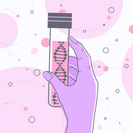scientist hand working with DNA in test tube researcher making experiment in lab DNA testing genetic diagnosisのイラスト素材