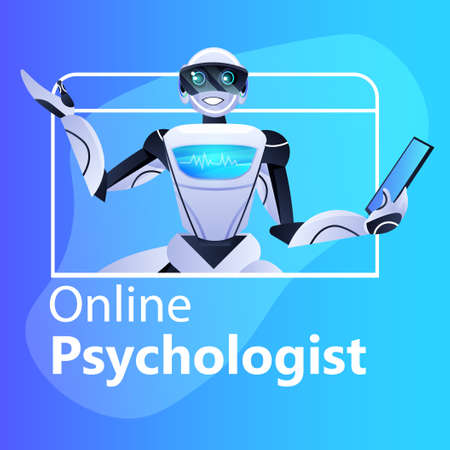 robot psychologist online consultation psychotherapeutic counseling psychotherapy session conceptのイラスト素材