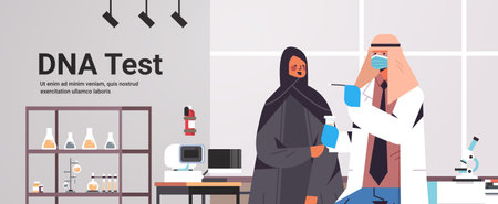 doctor holding buccal cotton swab ready to collect DNA from woman patient in lab DNA testing genetic engineeringのイラスト素材