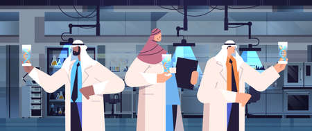 arabic scientists working with DNA arab researchers making experiment in lab DNA testing genetic diagnosis conceptのイラスト素材