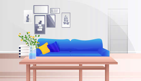 empty no people living room interior modern apartment design horizontalのイラスト素材