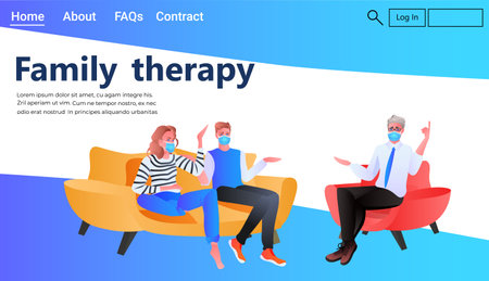 psychologist in mask dealing with problems in family relationships solving psychological problem on sessionのイラスト素材