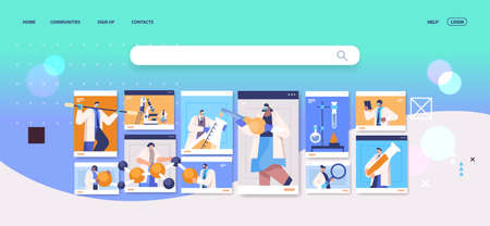 mix race researchers working with test tubes scientists making chemical experiments in laboratoryのイラスト素材