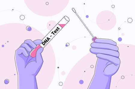 nurses hands holding buccal cotton swab and test tube ready to collect DNA from the cells genetic engineeringのイラスト素材