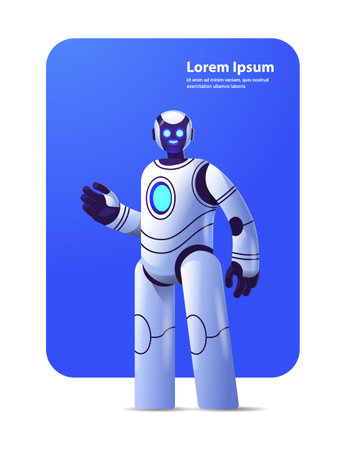 cute robot cyborg modern robotic character artificial intelligence technology concept verticalのイラスト素材