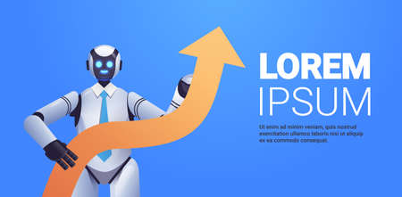 modern robot holding upward arrow business growth achievement success artificial intelligence conceptのイラスト素材