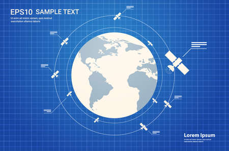 space exploration astronautics technology concept observation satellite flying orbital spaceflight around earthのイラスト素材