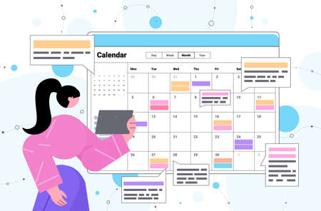businesswoman planning day scheduling appointment in online calendar app agenda meeting plan time managementのイラスト素材