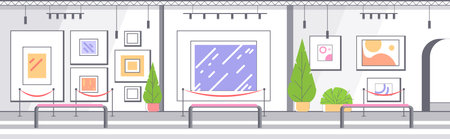 modern art gallery museum interior creative contemporary paintings artworks or exhibits horizontalのイラスト素材