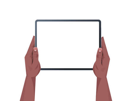 african american human hands holding tablet pc with blank touch screen using digital device conceptのイラスト素材